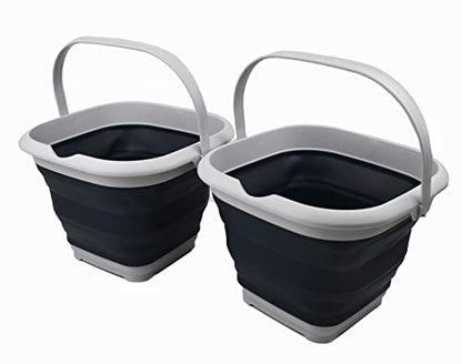 SAMMART 8.5L (2.2 Gallon) Collapsible Square Handy Bucket/Foldable SquareWater Pail/Portable Tub with Handle. Size 31cm (Square) (Grey/Slate Grey (Set of 2)) - color: Grey/Slate Grey (Set of 2)