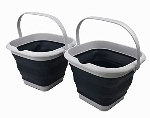 SAMMART 8.5L (2.2 Gallon) Collapsible Square Handy Bucket/Foldable SquareWater Pail/Portable Tub with Handle. Size 31cm (Square) (Grey/Slate Grey (Set of 2)) - color: Grey/Slate Grey (Set of 2)