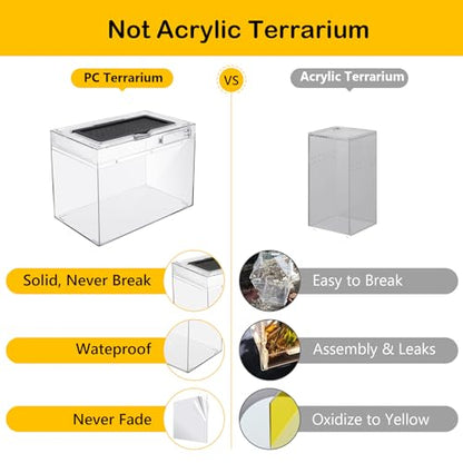 Reptile Polycarbonate Terrarium Kit 7 Piece Starter Habitat for Tarantula,Lizards,Frogs,Geckos,or Hermit Crabs,Tank with Escape-Proof Locking Lid,Light,Hygrometer,Hide,Tweezer,Bowl,Sprayer L - size: Large(15.6x8x10IN)