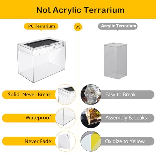 Reptile Polycarbonate Terrarium Kit 7 Piece Starter Habitat for Tarantula,Lizards,Frogs,Geckos,or Hermit Crabs,Tank with Escape-Proof Locking Lid,Light,Hygrometer,Hide,Tweezer,Bowl,Sprayer