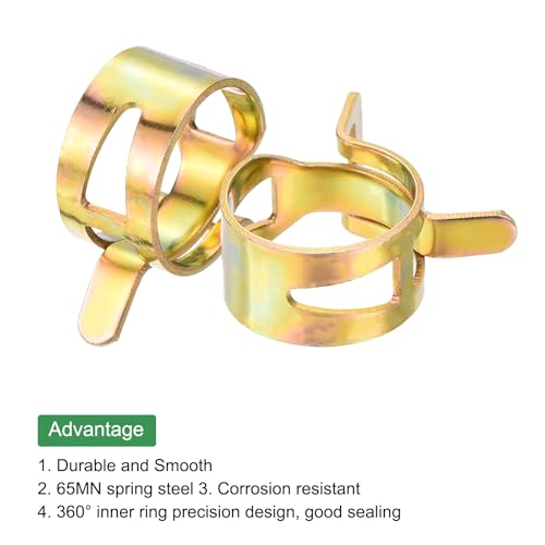 MECCANIXITY 15.6mm 5/8inch Spring Hose Clamps, Pipe Clamps, Pack of 10, Gold