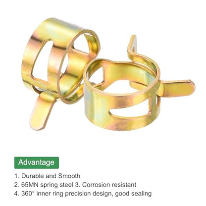 MECCANIXITY 15.6mm 5/8inch Spring Hose Clamps, Pipe Clamps, Pack of 10, Gold
