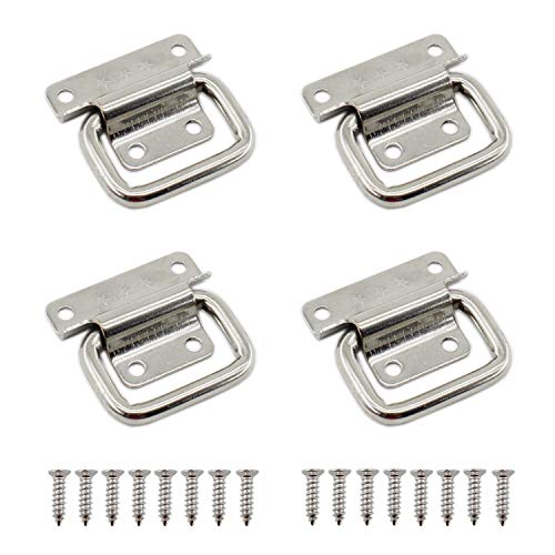 4 Pack Stainless Steel Wardrobe Handle, Foldable Boat Hatch Latch Cabinet Lifting Ring Pull Handle,Cabinet Pull Handle Accessories,Toolbox Door Chest Handle Small - size: Small