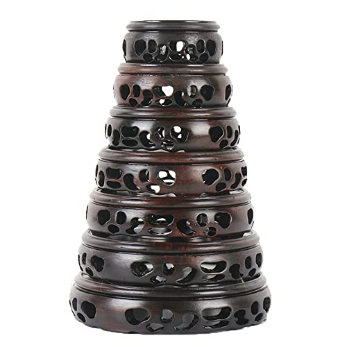 GOLDY&WENDY Oriental Home Decoration Chicken Wing Wood Display Stand Pedestal Round Wooden Hollow Carved Base (2.2'') - size: 2.2x2.2x1.0 in