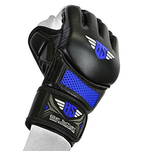 MMA Gloves, UFC Kickboxing Gloves, MMA Sparring Gloves, MMA Training Equipment, Fighting Gloves for Mixed Martial-Arts, MMA Training Gloves Adults Men & Women by BeSmart - color: Blue Mesh, size: X-Large