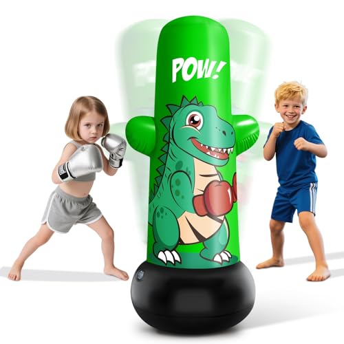 47” Tall Inflatable Dino Punching Bag for Kids | 47” Tall Bop Bag Punching Toy, Inflatable Dinosaur Toy with Bounce- Back Action for Ages 3-8, Great for Boys and Girls