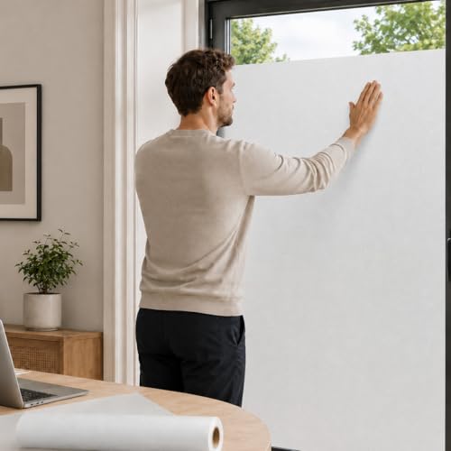 Window Darkening Film Static Cling Window Film Non Adhesive Frosted Glass Film Sun Blocking Room Privacy Window Tint for Home Office Bathroom - color: White
