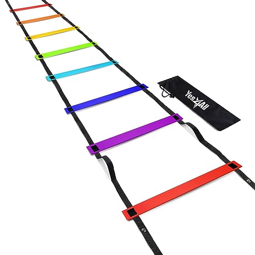 Yes4All Agility Ladder Speed Training Equipment, Adjustable Football Ladder for All Ages with Carry Bag, Durable, Portable, Multiple Colors & Rungs - color: M.Single Colorful Ladder, 12FT