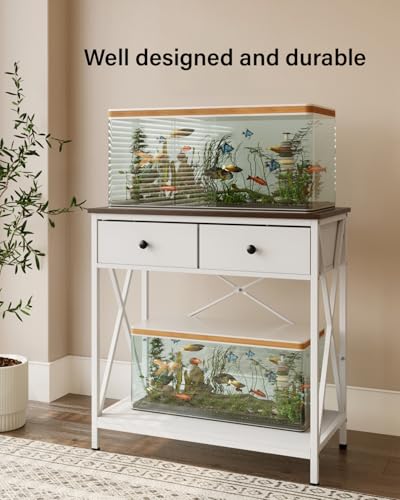 Fish Tank Stand 29 Gallon: Sturdy Aquarium Stand with Accessories Storage - Metal Fish Tank Table for 20-29 Gallon Reptile Breeder Turtle Terrarium - 30.7"x16.5" Weight Capacity 330 lbs