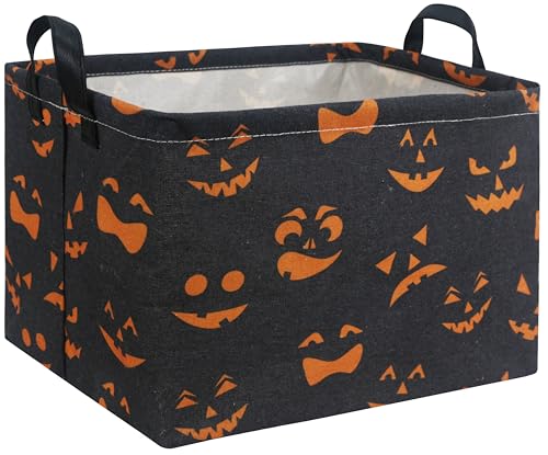 Rectangular Halloween Basket for Boys and Girls Kids Trick or Treat Pumpkin Basket for Halloween Parties Cute Storage Bin Organizer Box Room Decor(Black Pumpkin Face) - color: Black Pumpkin Face