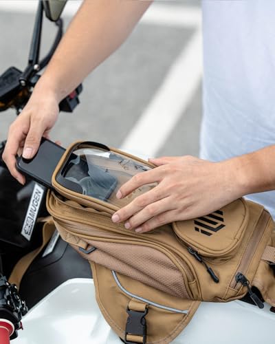 ILM Motorcycle Tank Bag Magnetic 4 Straps Reinforced Fastening Waterproof Touch Screen Phone Pouch Motorbike BT01 - color: Yellow Brown