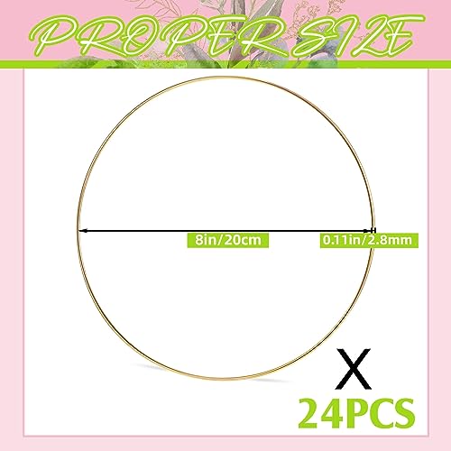 24 Pcs Metal Floral Hoop Macrame Gold Rings Metal Hoops Bulk for Crafts Metal Circle for DIY Wedding Birthday Wreath, Dream Catchers, Wedding Wall Hanging Decor (8 Inch)