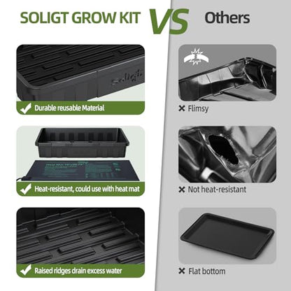 SOLIGT Extra Thick Heavy Duty 10 Pack Seed Starting Trays - Microgreens Growing Trays Seedling Plant Germination Starter Tray Transplant Fodder Flats, No Holes, No Leakage, Reusable, 14 * 10.8 * 2.3" - size: 1014