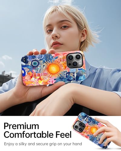 for iPhone 14 Pro Max Case, Sun Evil Eye Collage Aesthetic Phone Case, Compatible with Magsafe, Trendy Vintage Summer Fruit Starfish European Slim Shockproof Protective Women Girl Cover