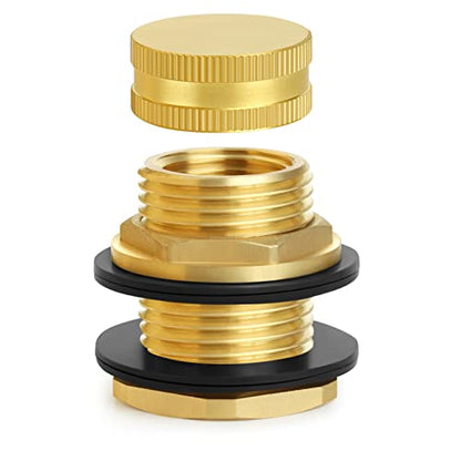 Brass Male Garden Hose Bulkhead Fitting With Plug, 1/2" Female NPT, 3/4" Male GHT (garden Hose Thread), Brass Tank Connector/drain/flush Port Kit For Rain Barrels, Aquariums, Sinks，1 Pack