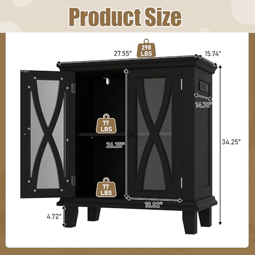 20 Gallon Fish Tank Stand with Cabinet Storage and Power Outlets (4 AC 2 USB), Modern Aquarium Cabinet with Adjustable Shelves, MDF Frame, 298LBS Capacity, Black