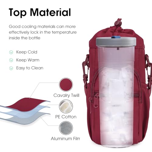 sportsnew 40oz Insulated Crossbody Water Bottle Bag Gym Hiking Phone Pocket - color: Red