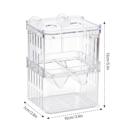 Aquarium Breeder Box, Breeder Box for Fish Tank 2 Layer Transparent Aquarium with Sucrion Cups Plastic Fish Breeding Boxes for Small Shrimp Clown Guppies