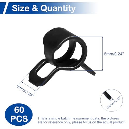 60Pcs 0.24"(6mm) ID Spring Band Hose Clamps, 1/4" ID Fuel Line Hose Clamp, Low Pressure Air Clamp, Water Pipe Air Tube Silicone Vacuum Hose Clamp, Bushing Automotive Replacement Fastener - size: 6mm, style: 60-Packs