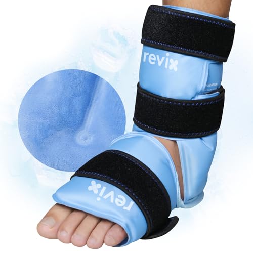 REVIX Ankle Ice Pack Wrap, Reusable Gel Ice Pack for Foot Pain Relief | Feet Cold Pack with Soft Plush Lining, 3 Adjustable Straps for Achilles Tendonitis, Plantar Fasciitis, Sprained Ankle - style: Blue-Pack 1