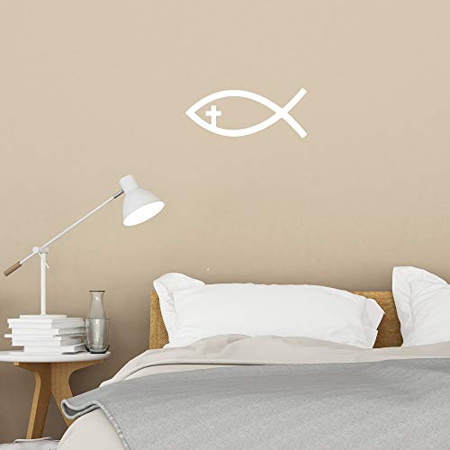 Transparent Decal Stickers of Religion Fish Christian Cross (White) Premium Waterproof Vinyl Decal Stickers for Laptop Phone Accessory Helmet Car Window Mug Tuber Cup Door Wall Decora ANDauto036040WH