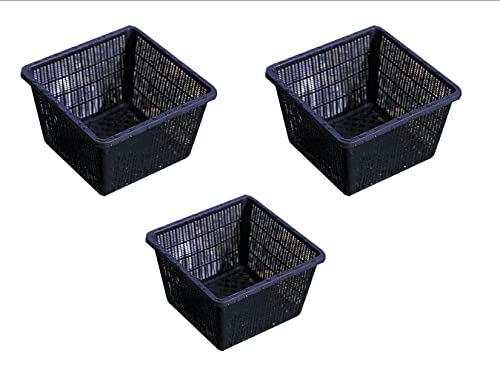 Pond H2o Water Garden Pond Slotted Mesh Plastic Square Aquatic Plant Basket, 11" (28cm), Set of Three (3) Planter Baskets Pots for Hydroponics, Aquaponics