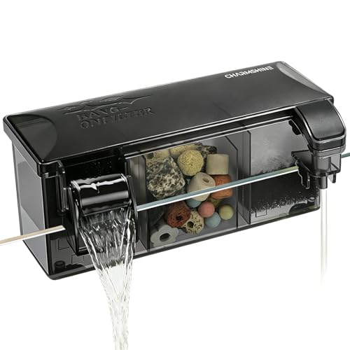 Hang-on-Back Aquarium Filter Box with Reusable Filter Media, Waterfall Oxygenation, Fits High & Low Water Level, for 5-10 Gallon Fish & Turtle Tank (Pump Not Included) - size: M(Without pump)