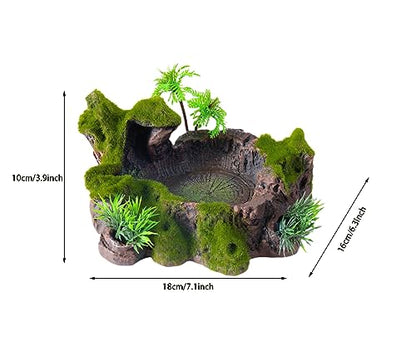 Reptile Decor, Plastic Reptile Platform with Artificial Plants - Basking Habitat Decor for Lizard, Turtle, Frog, Snake