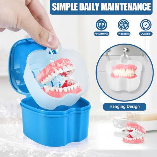 KISEER 2 Pack Colors Denture Bath Case Cup Box Holder Storage Soak Container with Strainer Basket for Travel Cleaning (Light Blue and Purple) - color: Light Blue and Purple