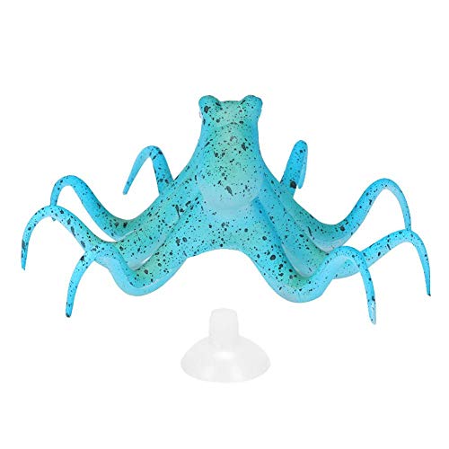 Aquarium Octopus Decoration, Fish Fluorescent Octopus Ornament Artificial Silicone Simulation Octopus with Suction Cup Blue