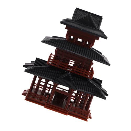 Healeved Miniature Pagoda Tower Aquarium Fish Tank Decoration, Small 7.8x7.8x8.8cm Resin Dual-Structure Japanese Garden Ornament for Desktop Zen Micro Landscape