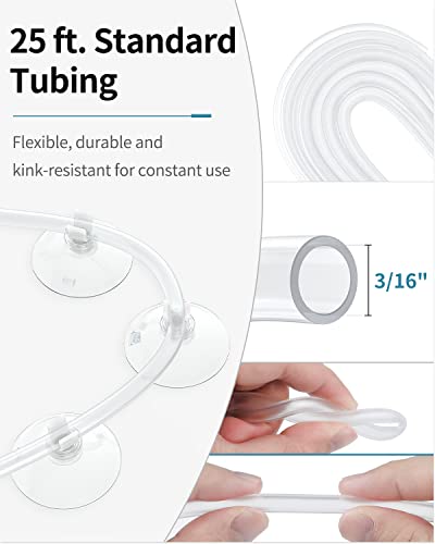 Pawfly Aquarium 25 Feet Airline Tubing Standard Air Pump Accessories Set with Air Stone Cylinders Connectors Suction Cups and Check Valves for Fish Tank Aeration Setup