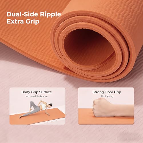 Keep 72" x 24" TPE Yoga Mat Non Slip, 1/4 Inch (6mm) Exercise Mat for Home Workout, Gym, Yoga, Pilates & Stretching with Carrying Strap, Oat White - color: Orange