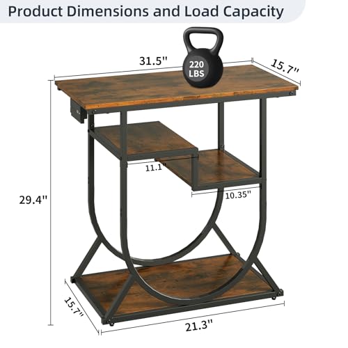 20-29 Gallon Fish Tank Stand with Power Outlet, Metal U Shaped Aquarium Stand with Storage Shelves, Heavy Duty Terrarium Rack for Home Office, 31.5" L x 15.7" W x 29.4" H, Rustic Brown