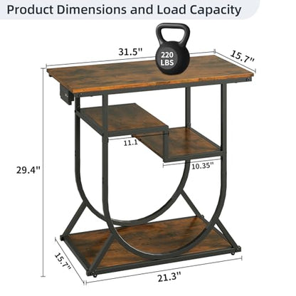 20-29 Gallon Fish Tank Stand with Power Outlet, Metal U Shaped Aquarium Stand with Storage Shelves, Heavy Duty Terrarium Rack for Home Office, 31.5" L x 15.7" W x 29.4" H, Rustic Brown
