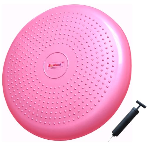 AppleRound Inflated Wobble Cushion with Hand Pump, Air Stability Board (Extra Thick), Core Balance Disc for Adults, Sensory Wiggle Seat for Kids, Flexible Seating for All Age, 13.5in / 34cm Diameter - color: Pink