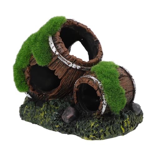 TOYANDONA Resin Barrel Fish Tank Decor Realistic Aquarium Hideout for Betta Shrimp Cichlids Durable Prop for Natural Layout Sturdy Fish Cave Rustic Style