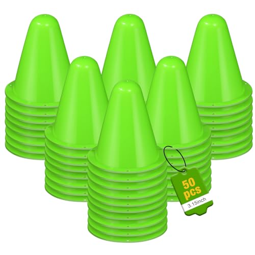 50 Pack 3.15 Inch Mini Cones for Sports Drills,Agility & Footwork Practice,Portable Small Cones for Indoor Outdoor Soccer,Basketball,Team Activities - color: green