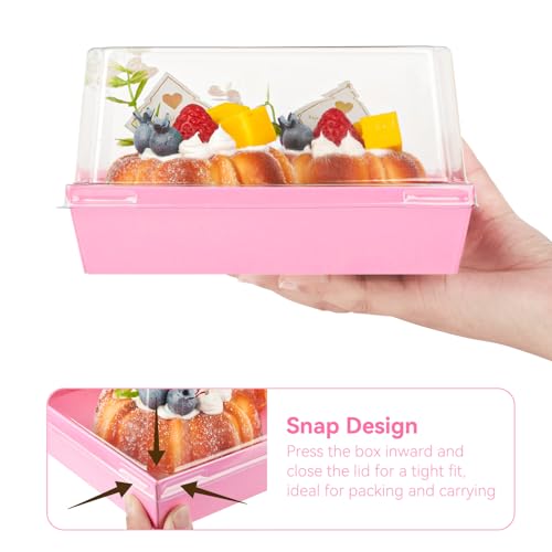 Pink Paper Cake Boxes with Clear Lids, 7 x 7 x 4 Inches, 20 Pack | Square Charcuterie Boxes, Disposable To Go Food Containers, For 4-6 Inch Cake, Jumbo Cupcakes, Bakeries - color: Pink