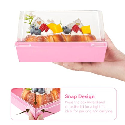 Pink Paper Cake Boxes with Clear Lids, 7 x 7 x 4 Inches, 20 Pack | Square Charcuterie Boxes, Disposable To Go Food Containers, For 4-6 Inch Cake, Jumbo Cupcakes, Bakeries - color: Pink