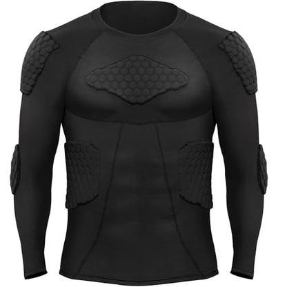 Zicac Men's Sports Shock Rash Guard Compression Padded Shirt Soccer Basketball Protective Gear Chest Rib Guards - color: Black-C, size: Large