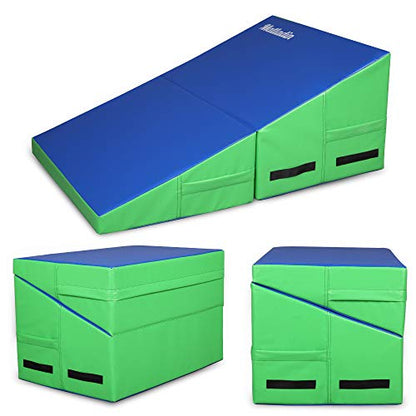 Matladin Incline Gymnastics Wedge Mat, Folding Gymnastics Mat for Kids Girls Home Training Exercise - color: Blue+Green, size: 32.7 in x 23.6in
