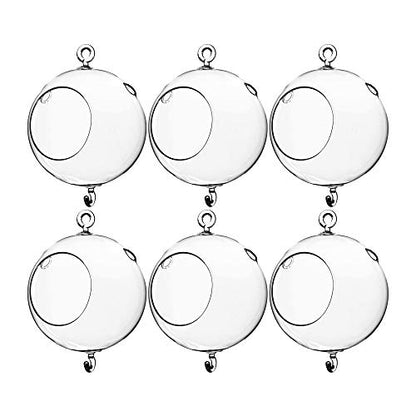 WGV Hanging Terrarium Globe, Width 5", Height 7", Double Hook, DIY Air Succulent Planter, Clear Glass Vase Orb, Candle Holder for Windowsill Outdoor Garden Decor, 6 Pieces Bulk - size: 5" Double Hook