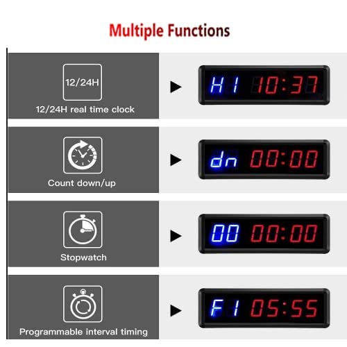 Gym Clock With Remote, 1.5" 1.8" Metal LED Timer, Crossfit Workout Stopwatch, Tabata Countdown for Home