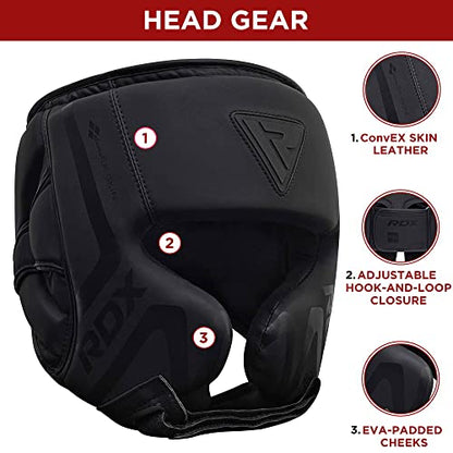 RDX Boxing Headgear Sparring Grappling, Maya Hide Leather, Head Gear for MMA Muay Thai Kickboxing Training, Multi Layered Padding, Taekwondo Martial Arts BJJ Wrestling Karate, Black - size: Small