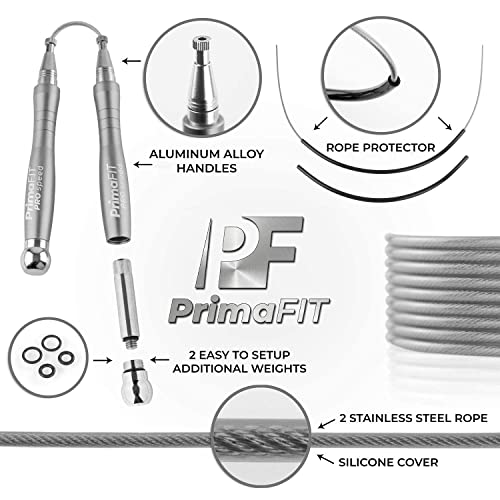 PrimaFIT Pro Speed Jump Rope for Adults, Weighted Skipping Rope for Boxing - color: Silver