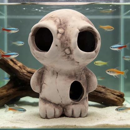 M2cbridge Aquarium Ceramic Cave Rock for Betta Shrimp Cichlid Fish Hideout Decor (Monster + Log)