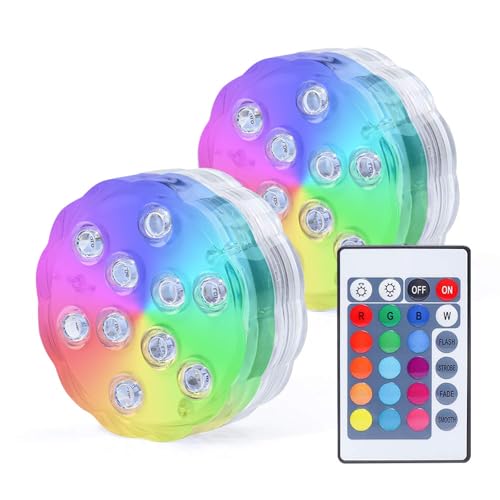AquaMiracle Submersible LED Lights with Remote Waterproof Battery Operated, Multi Color Changing Hot Tub Lights for Shower, Pool, Pond, Aquarium, Bath, Party, Vase Decoration (2-Pack) - size: 2-Pack