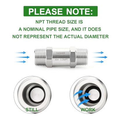 1PCS 304 Stainless Steel 1/2" NPT Male Check Valve,Backflow Prevention,One Way Non-Return Check Valves