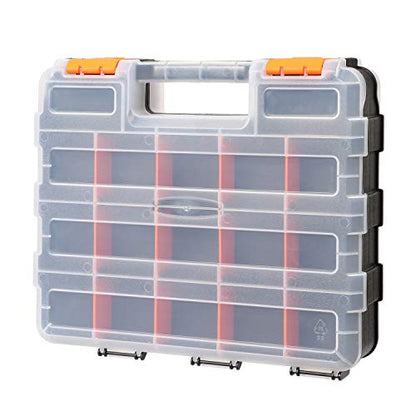 Mayouko Double Side Tools Organizer, Customizable Removable Plastic Dividers, Hardware Box Storage, Excellent for Screws,Nuts,Small Parts, 34-Compartment, Black/Orange,12.6"L x 10.6"W x 3.2"H